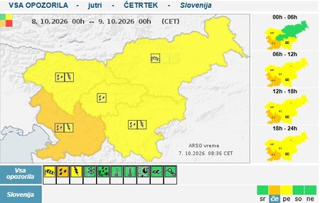 Agencija RS za okolje je za jutri objavila oranžno vremensko opozorilo.